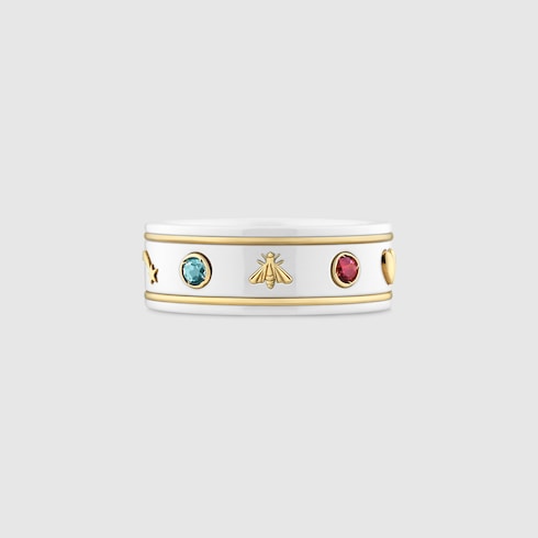 Icon 18k ring with gemstones - 18k Yellow Gold / White