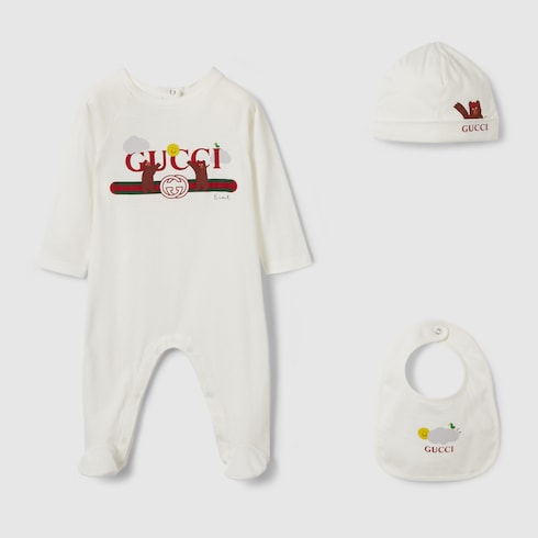 Baby cotton three-piece gift set - white