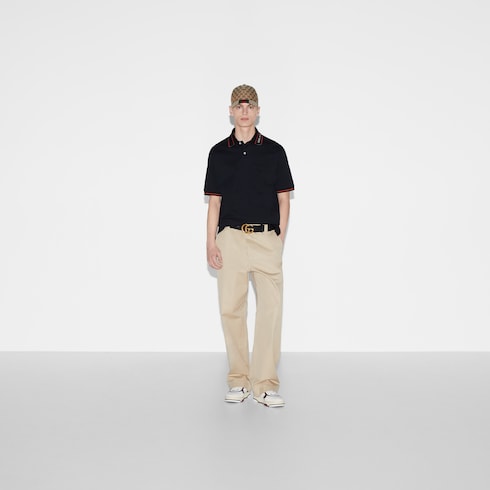 Cotton piquet polo shirt - black