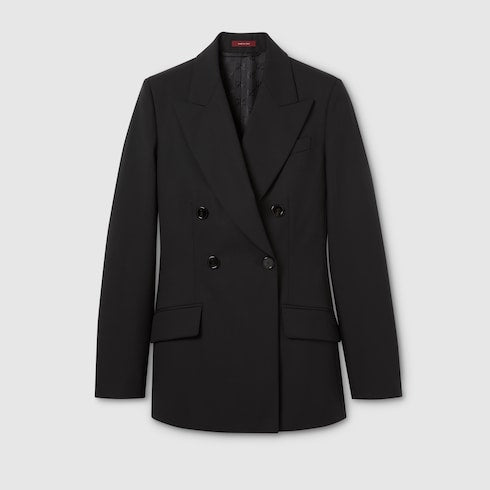 Double-breasted light wool jacket - black