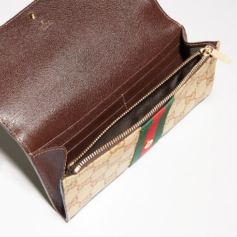 Long wallet with Web - sand and brown GG canvas