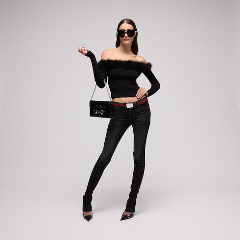 Rib viscose off-the-shoulder top - black