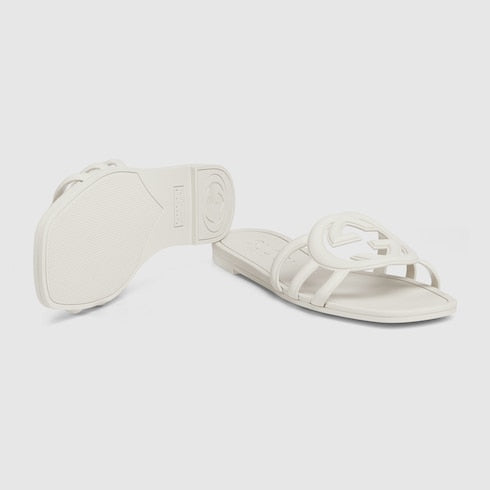 Women's Interlocking G slide sandal - white rubber