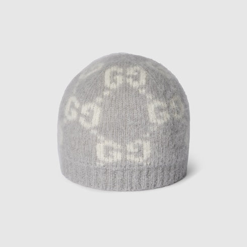 GG alpaca blend hat - light grey and white