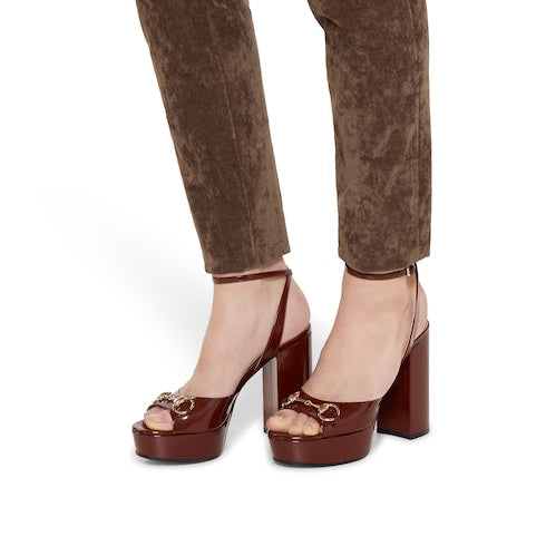 Women's Horsebit platform sandal - dark brown patent leather