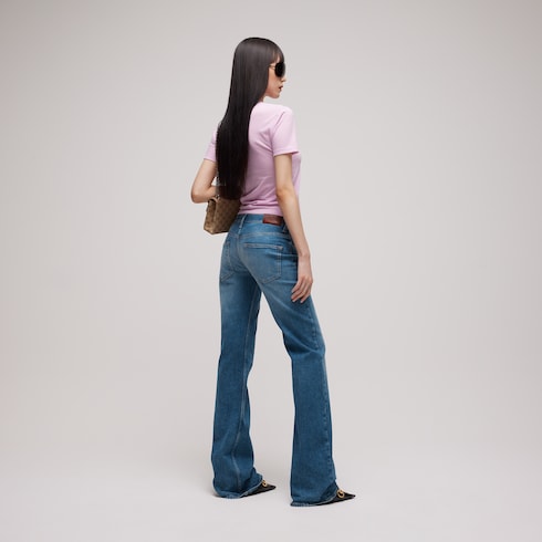 Stretch cotton denim with Horsebit - blue