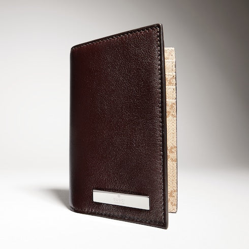 Card case with metal tag - dark brown leather