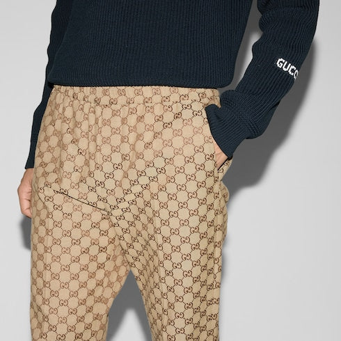 GG canvas jogging pant - camel and ebony