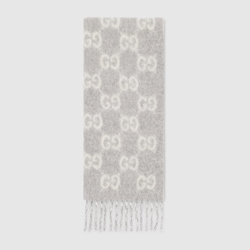 GG alpaca wool blend scarf - light grey and white