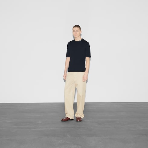 Silk cotton T-shirt with Gucci intarsia - navy