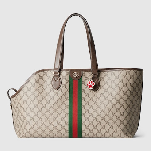 GG Monogram medium pet tote bag - beige and dark brown fabric
