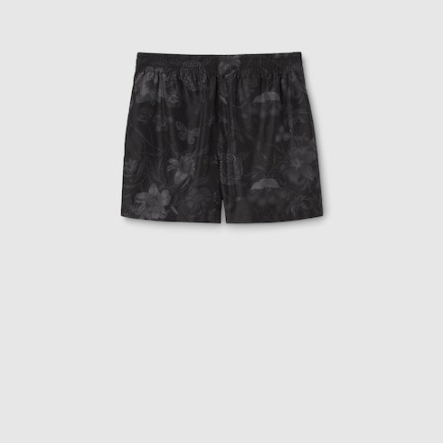 Printed nylon swim shorts - black and dark grey