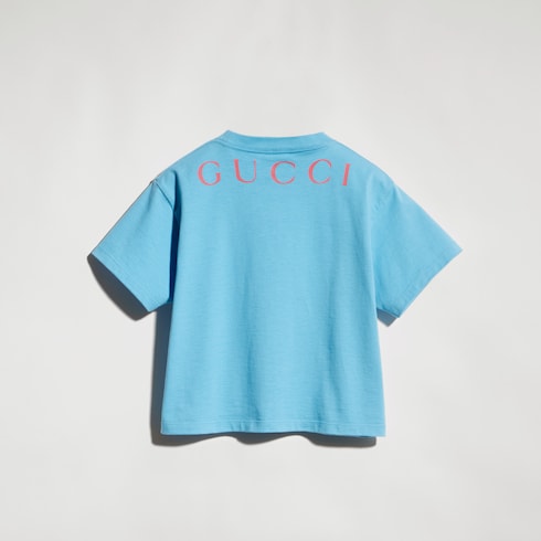 Children's cotton T-shirt with print - light blue