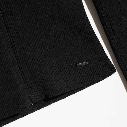 Rib viscose top zip cardigan - black
