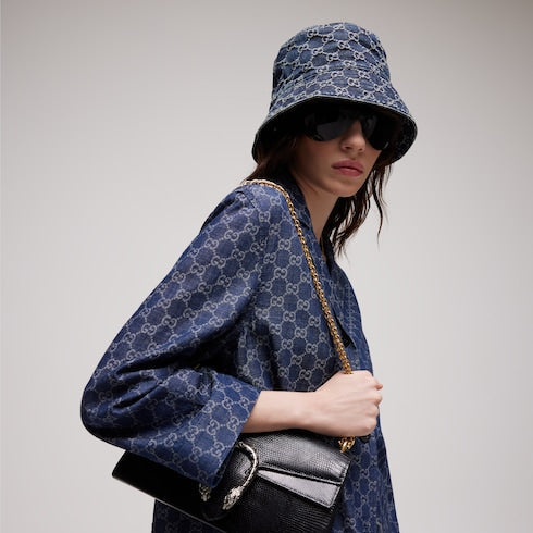 GG cotton denim bucket hat - blue