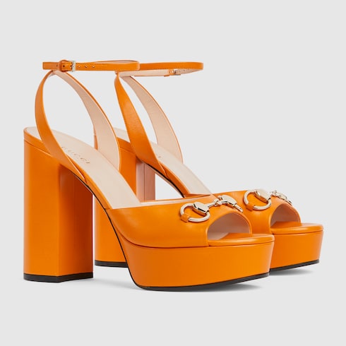 Women's Horsebit platform sandal - orange leather
