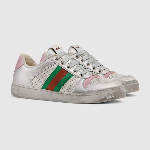 Women's worn-out effect Screener sneaker - silver metallic leather