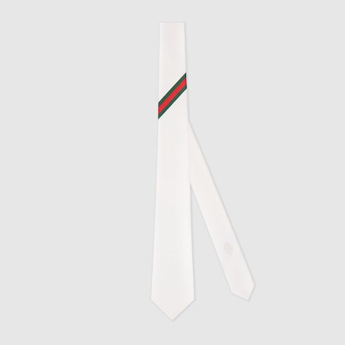 Web silk jacquard tie - white
