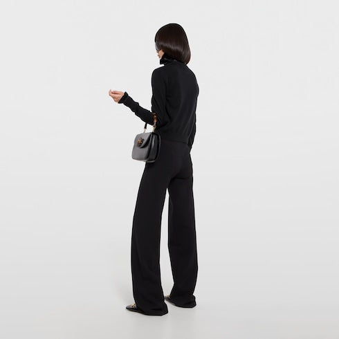 Knit wool cardigan with embroidery - black