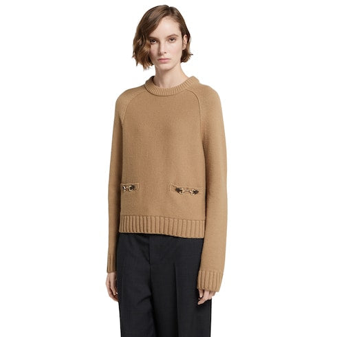 Wool cashmere top with Horsebit - camel