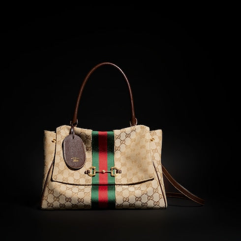 Paparazzo medium top handle bag - sand and brown GG canvas