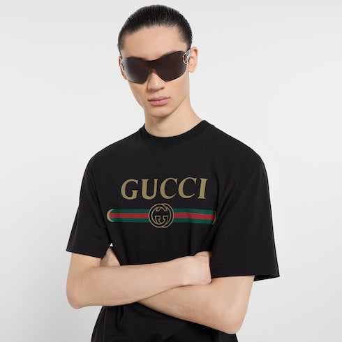 Silk blend jersey T-shirt with print - black