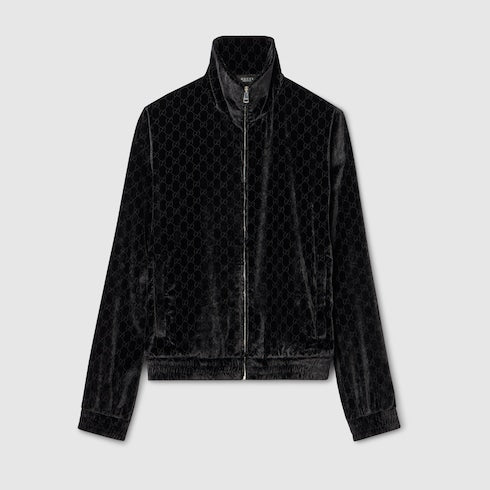 GG stretch velvet devoré zipped jacket - black