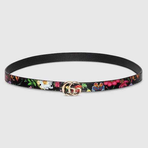 Reversible GG Marmont thin belt - black leather
