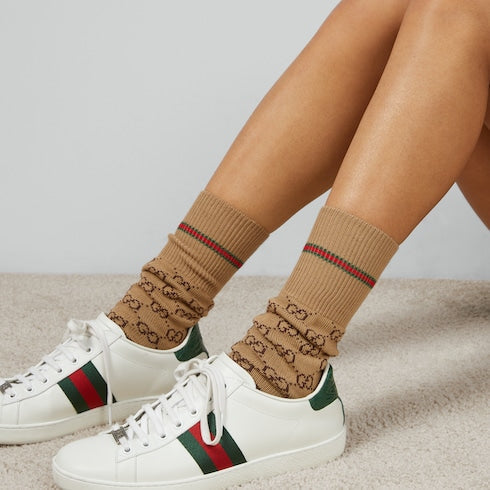 Camel / Brown GG Cotton Socks With Web - Camel / Brown