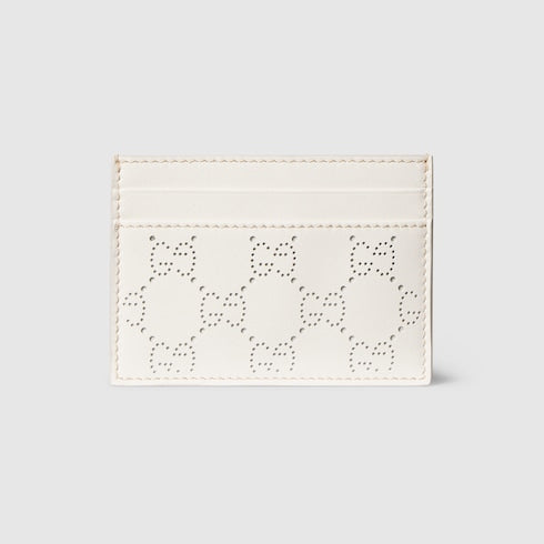 Perforated GG card case - white GG leather