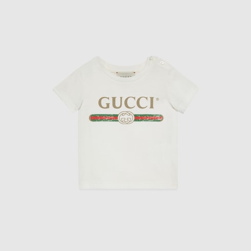 White Cotton Baby T-Shirt With Vintage Gucci Logo - White Cotton