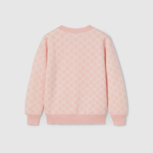 Children's GG wool jacquard sweater - light pink and white