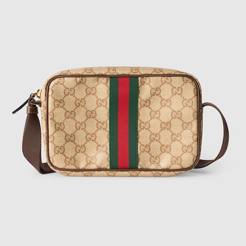 GG mini bag with Web - sand and brown GG canvas