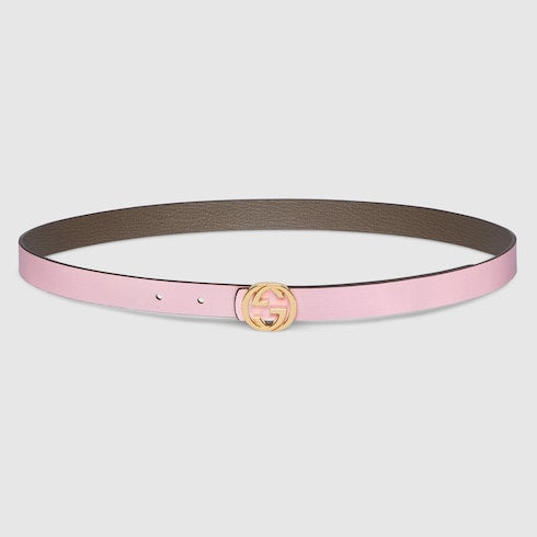 Reversible thin belt - pink and taupe leather