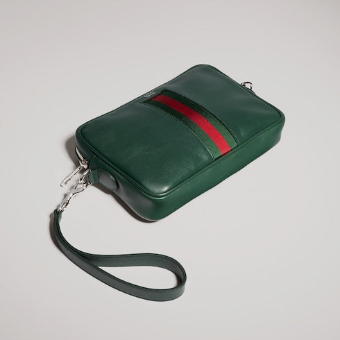 Web Trademark small crossbody bag - dark green leather