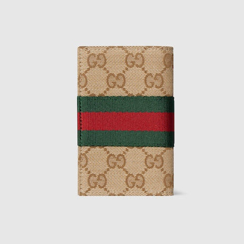 GG card case with Web - sand and brown GG canvas