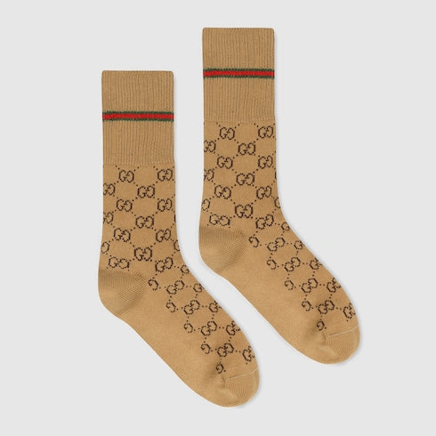 Camel / Brown GG Cotton Socks With Web - Camel / Brown