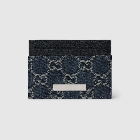 Card case with Gucci plaque - dark blue GG denim