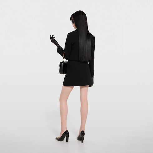 Crêpe wool skirt with Double G button - black