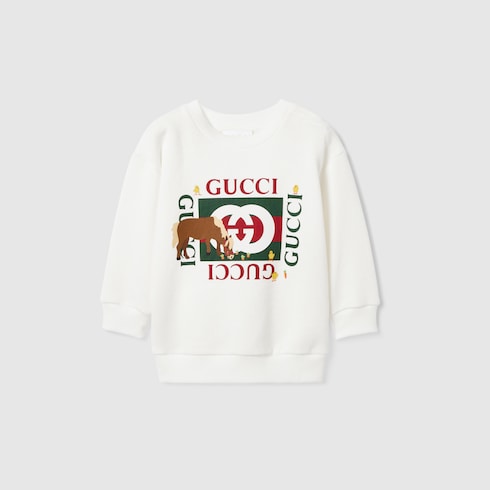Baby cotton sweatshirt with print - white