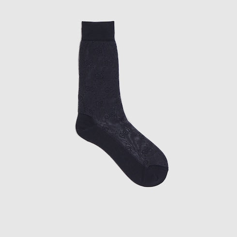 GG knit silk cotton socks - black