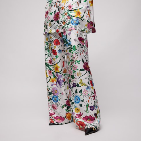 Printed silk twill pants - multicolor