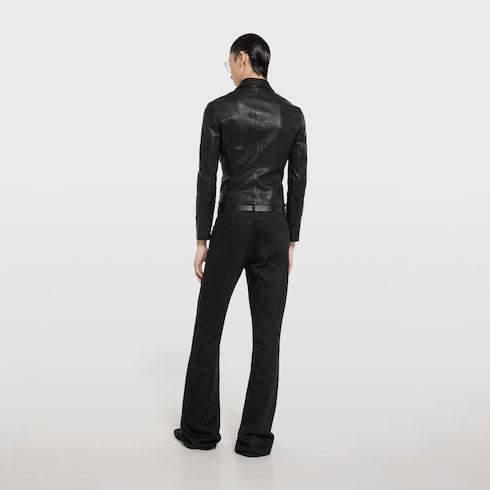 Cotton denim pants with Horsebit detail - black