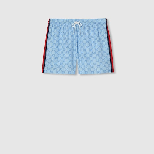 Printed poplin tech swim shorts - light blue