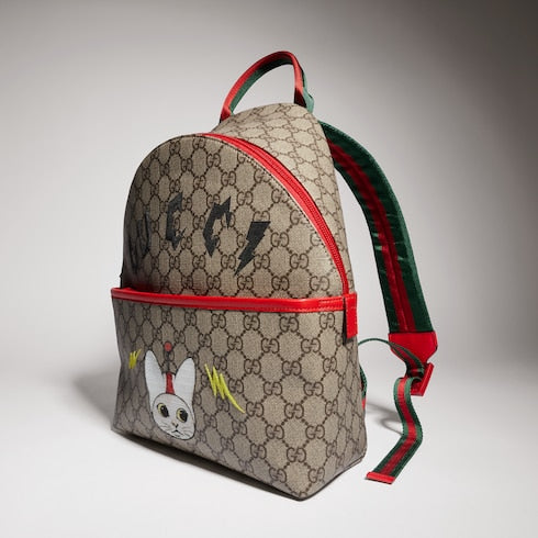 Children's GG backpack with print - beige and brown GG Supreme