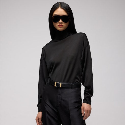 Belt with squared buckle - black leather