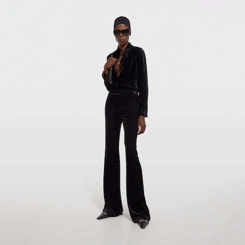 GG stretch devoré velvet pants - black