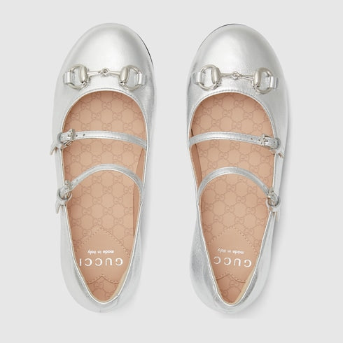 Children's ballet flat with Horsebit - silver metallic leather