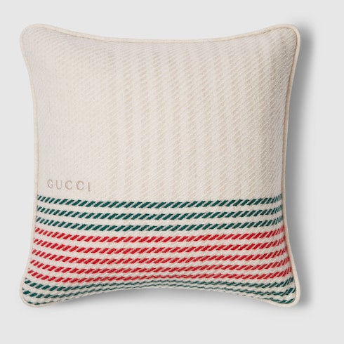 Cashmere jacquard cushion with Web - white