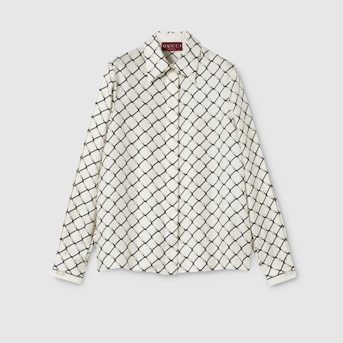 Printed silk twill shirt - white